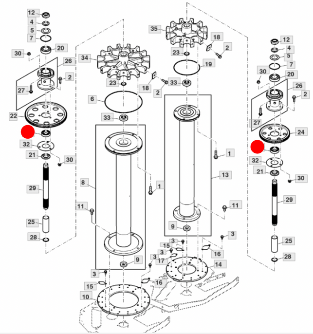 Upper Drum Bearing and Cabinet Gear Train